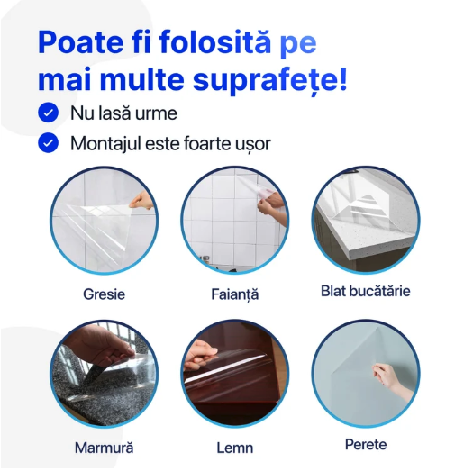 Protejează Bucătăria de Ulei și Murdărie – Folie Magică Autoadezivă Transparentă