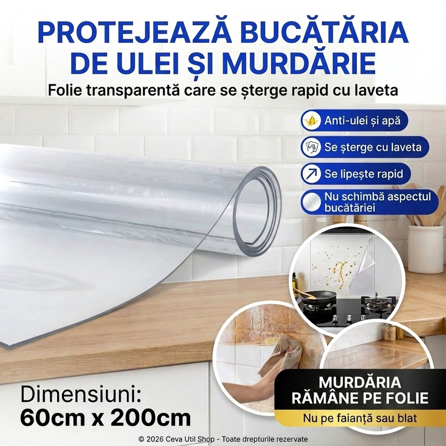 Protejează Bucătăria de Ulei și Murdărie – Folie Magică Autoadezivă Transparentă