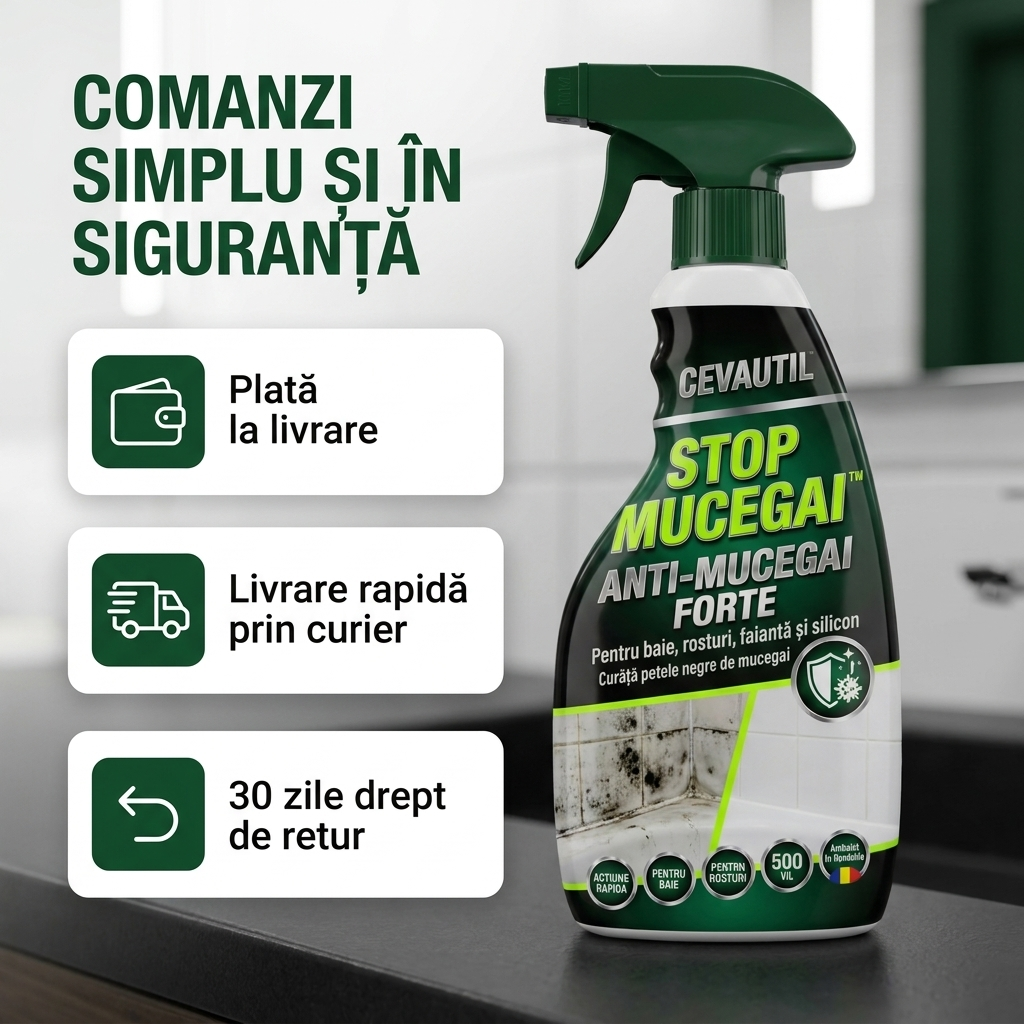STOP MUCEGAI™ — Spray Anti-Mucegai pentru Baie, Rosturi și Silicon